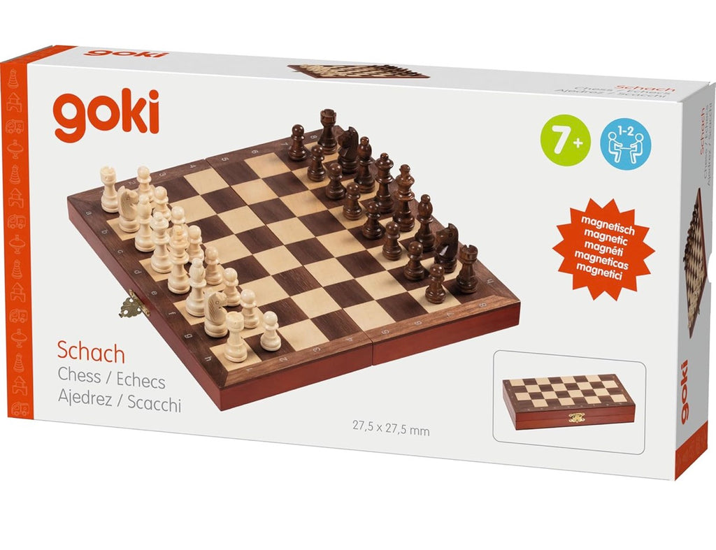 Goki Magnetic Chess Set in Wooden Hinged Case