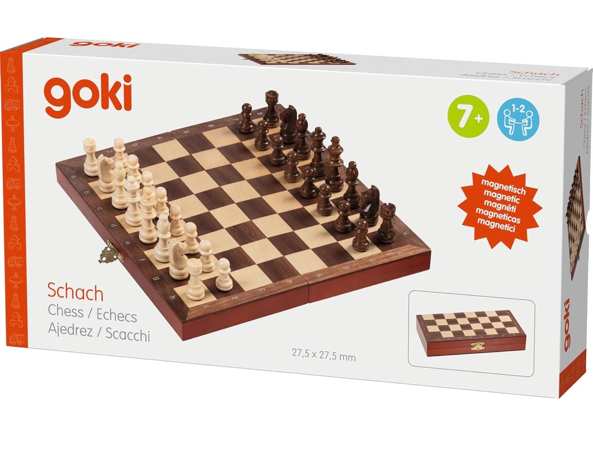 Goki Magnetic Chess Set in Wooden Hinged Case