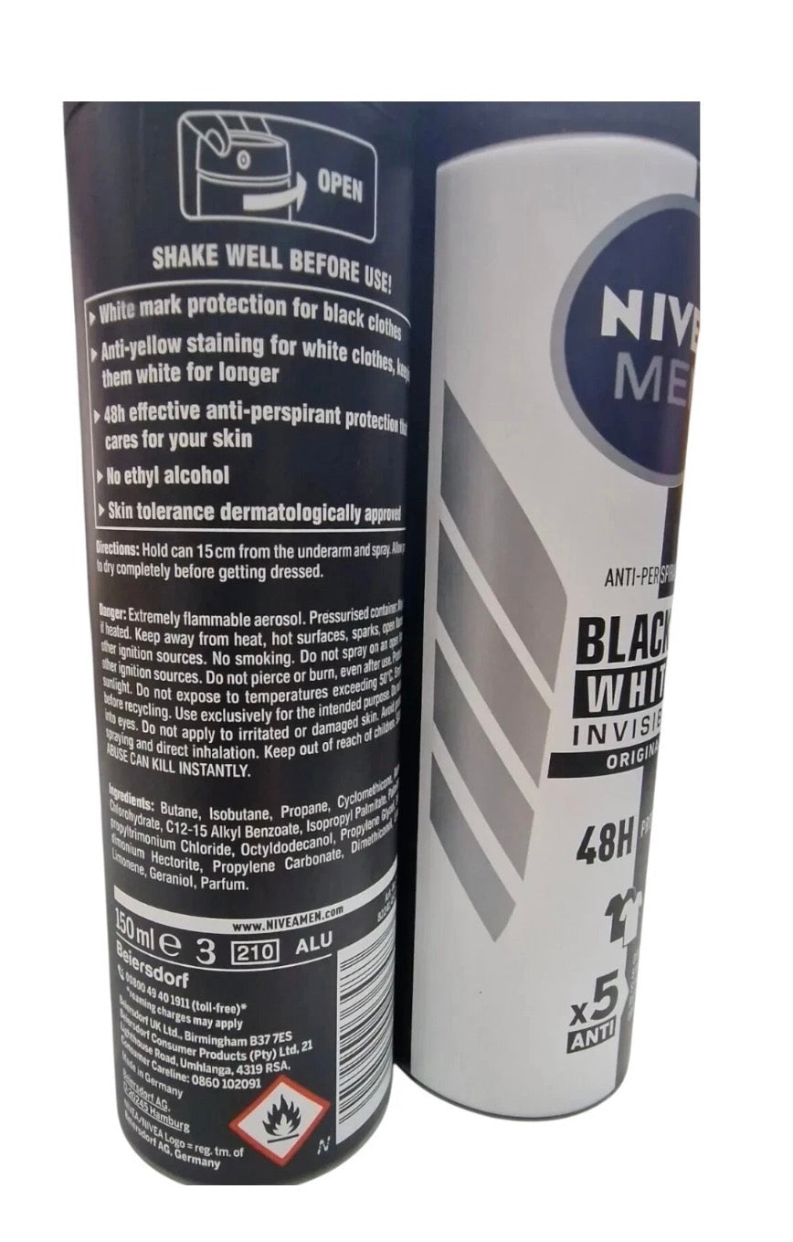 Nivea Men Anti-Perspirant Black & White Invisible Original 6 x 150ml
