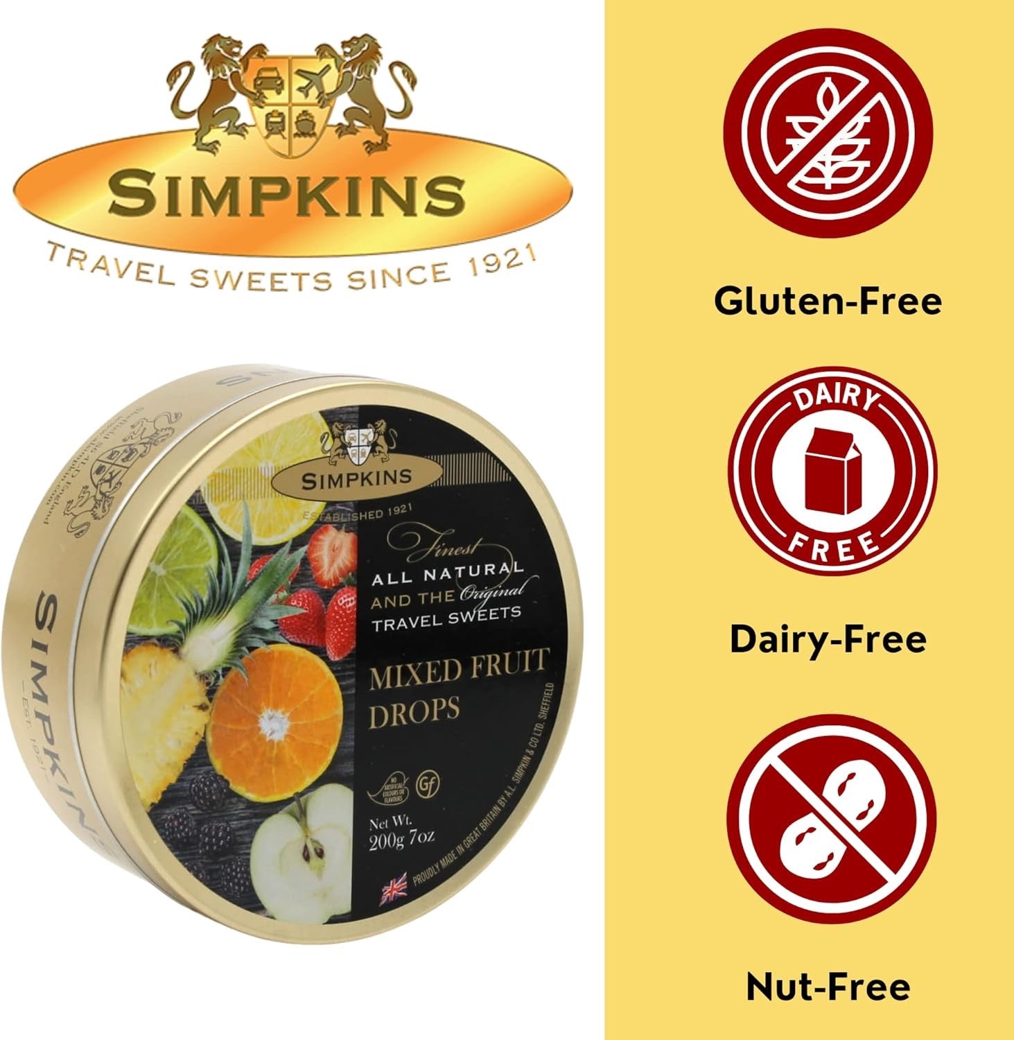 Simpkins Mixed Fruits Travel Sweets 2 x 200g Tin