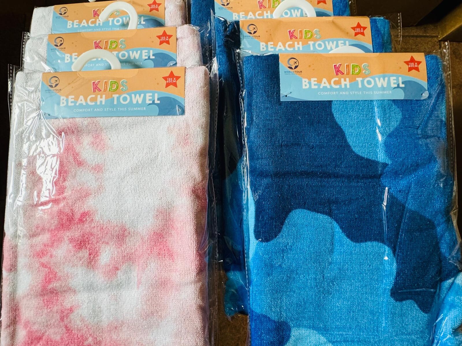 Kids Beach Towel | Camouflage Pattern | 130 x 60cm | Blue & Pink